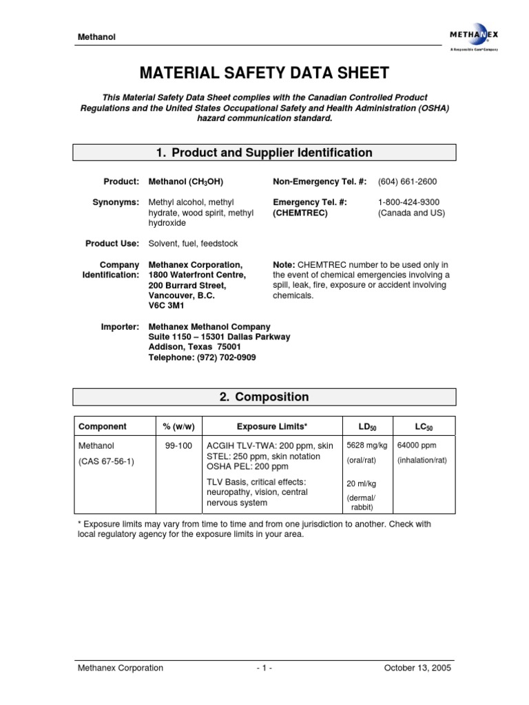 Msds Methanol PDF