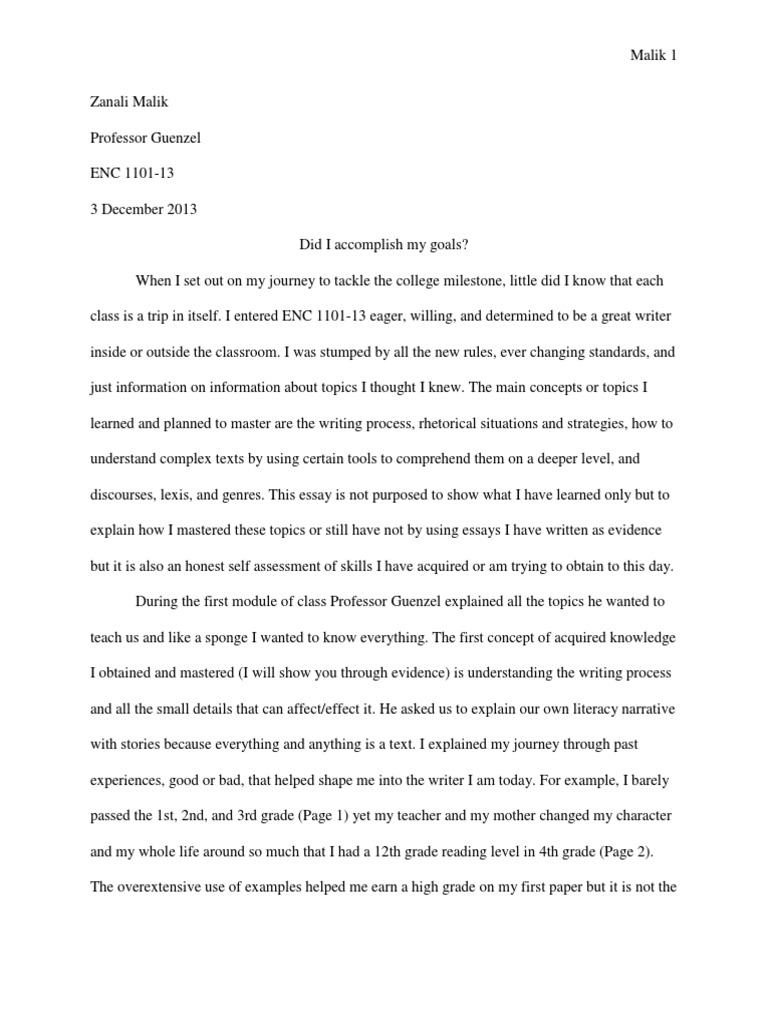 Enc 1101 13 Self Assessment Essays Understanding