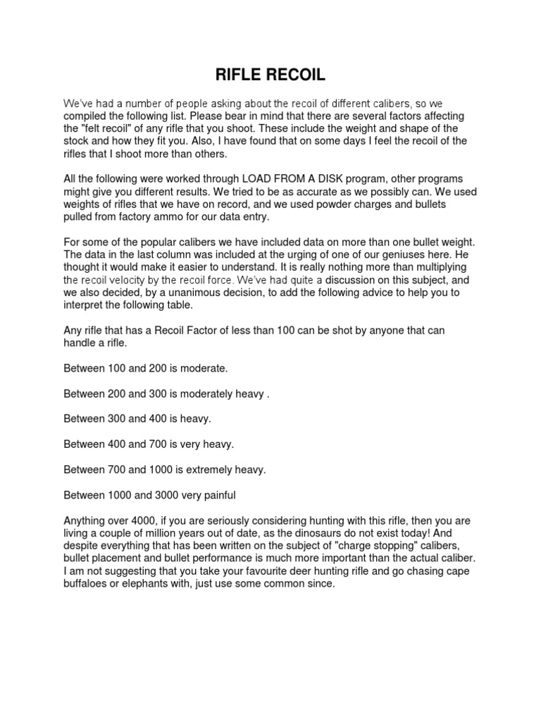 Rifle Recoil Chart Rifle Bullet