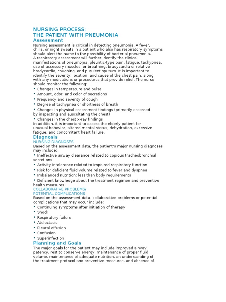 Nursing Process of Pneumonia | PDF | Pneumonia | Cough