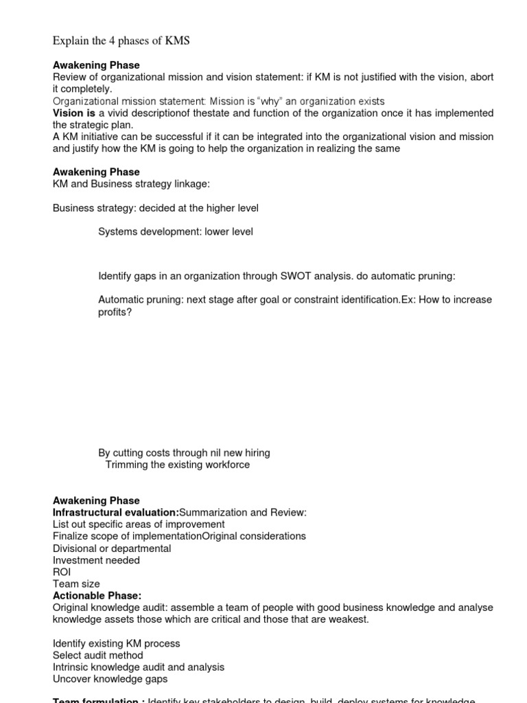 Explain The 4 Phases of KMS PDF Strategic Management Audit