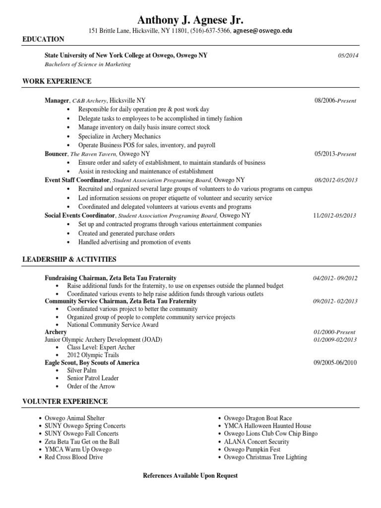 Current Resume Download Free PDF Archery Business