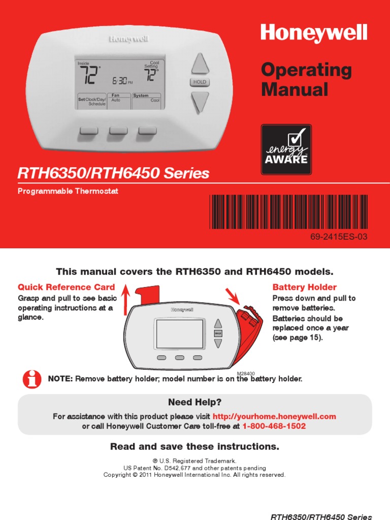 Rth6450d 5 1 1 Programmable Thermostat Operating Manual | Boiler