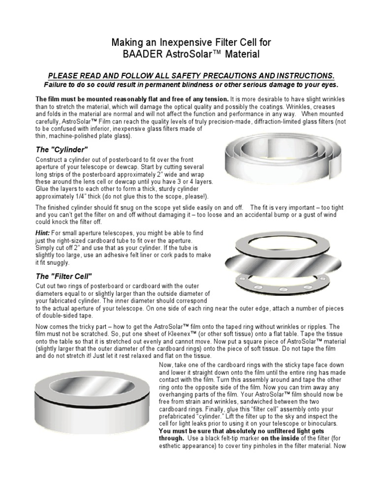 Make Your Own Solar Filter PDF Telescope Aperture