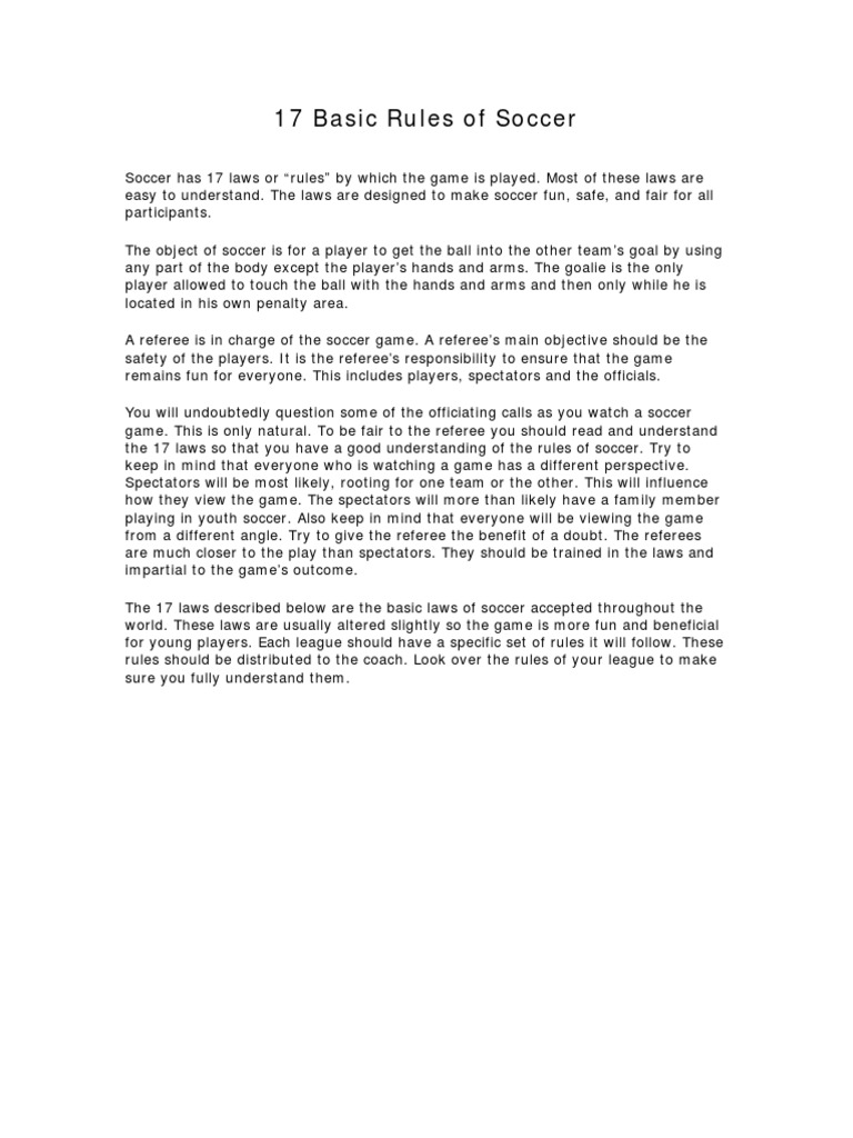17 Rules of Soccer Soccer Association Football Referee