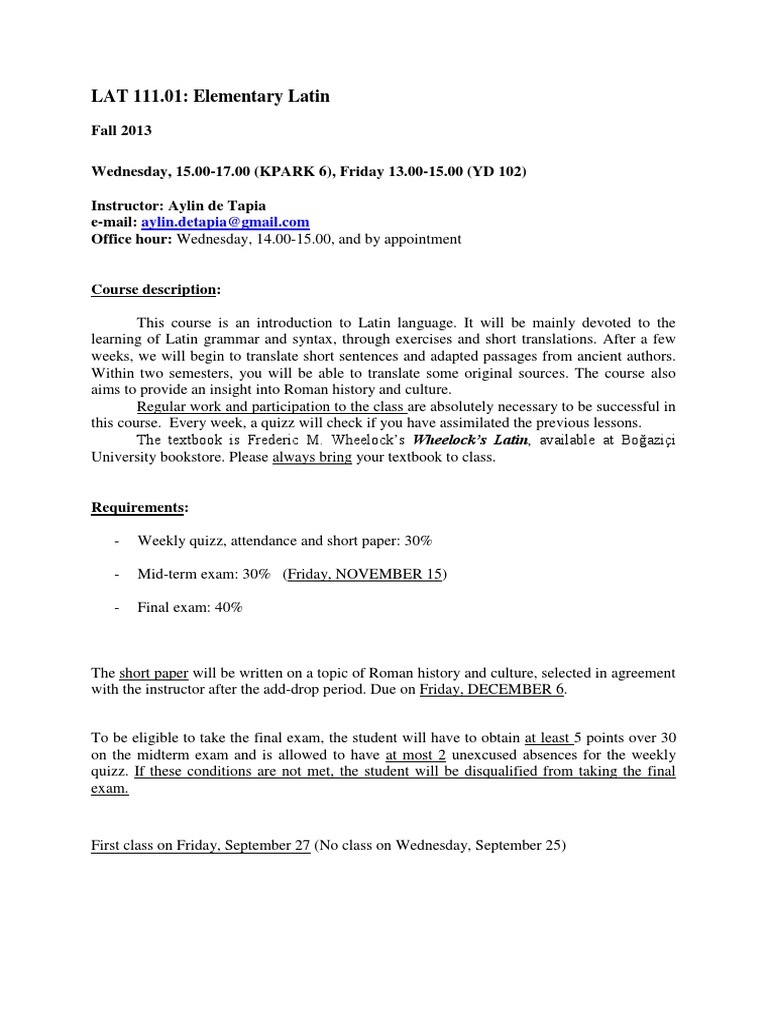 Introductory Latin Course Syllabus | PDF | Language Arts & Discipline