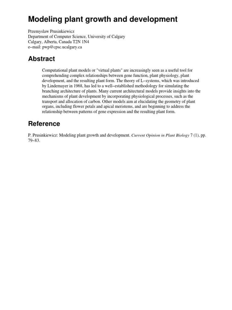 Modeling Plant Growth and Development | PDF | Computer Simulation ...
