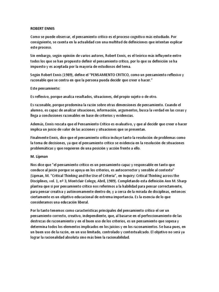 Robert Ennis Pensamiento crítico Epistemología