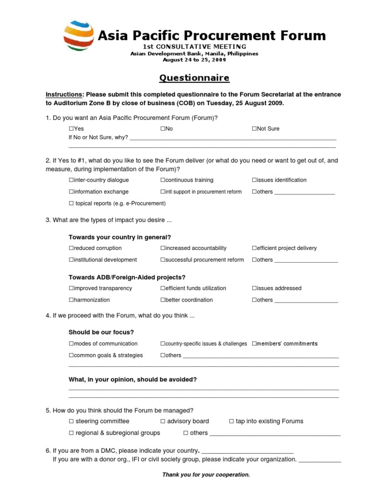 Questionnaire 3 | PDF | Asian Development Bank | Public Sphere