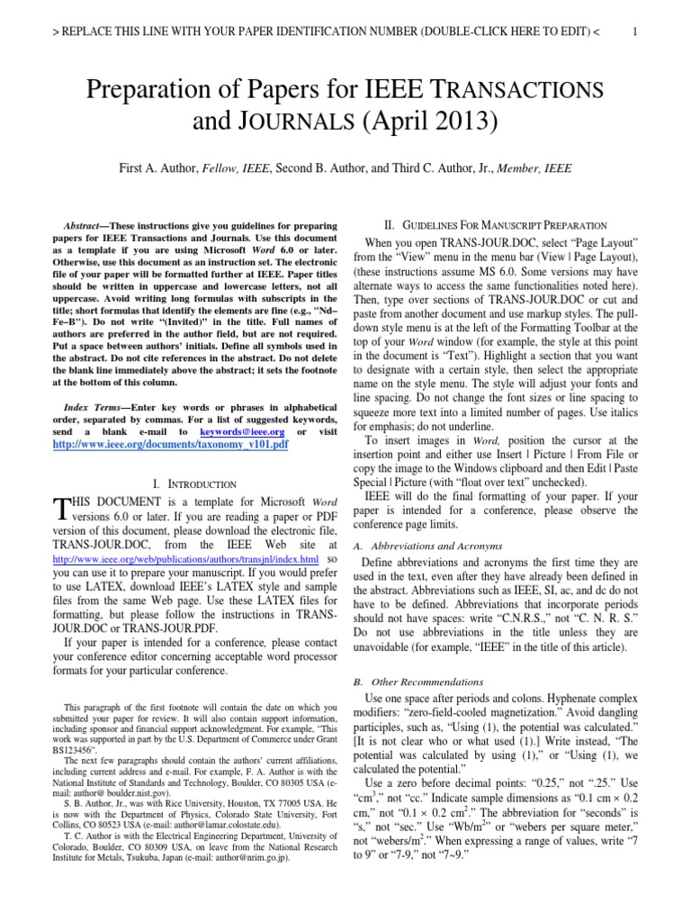 IEEE Transactions Manuscript Guidelines | PDF