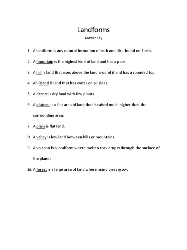 Landforms Answer Key for Students | PDF