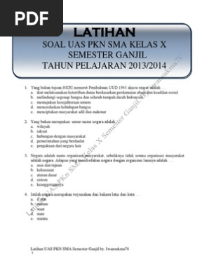 Latihan Soal Uas Pkn Sma Kelas X Semester Ganjil Tahun Pelajaran 2013 2014