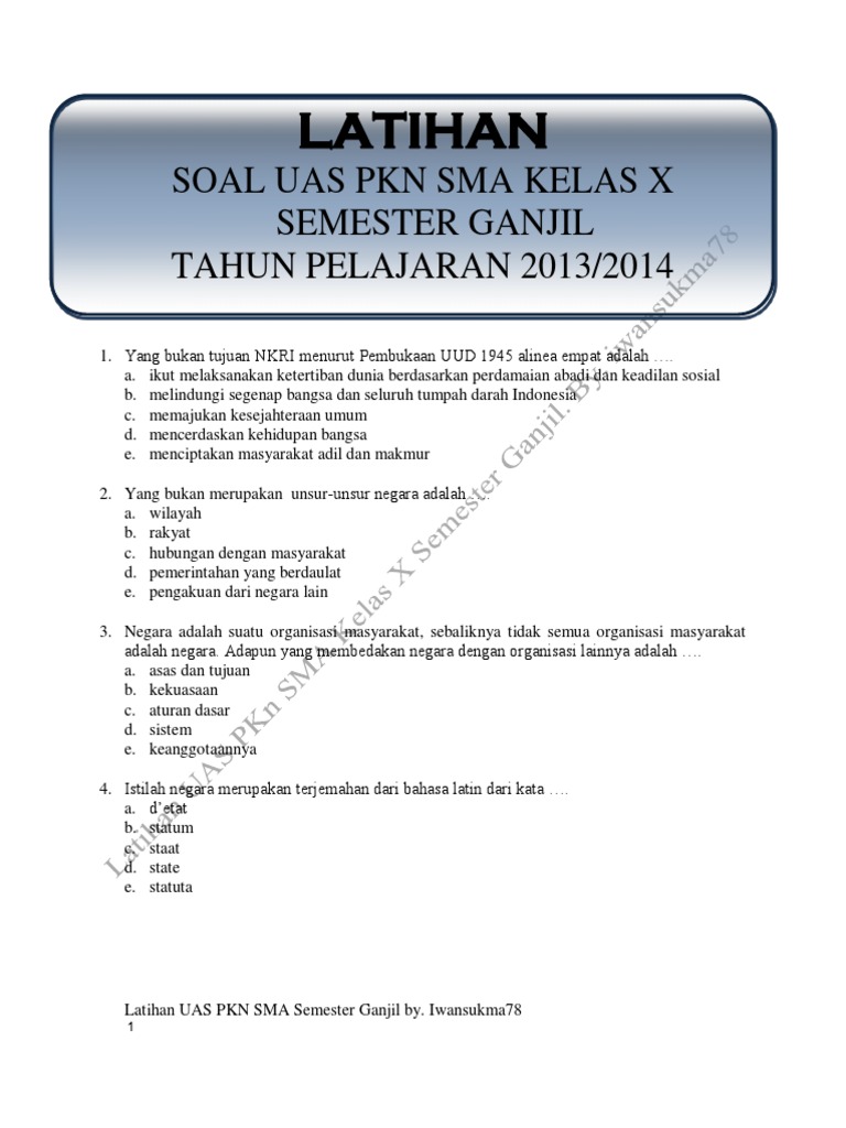Contoh Soal Pkn Kelas 10 Semester 1 Bab 3 - Contoh Soal Terbaru