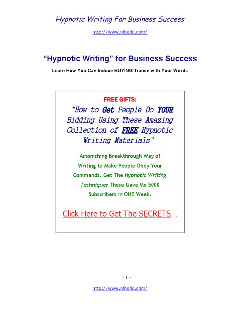 Hypnotic Writing eBook Hypnosis Psychology &amp; Cognitive