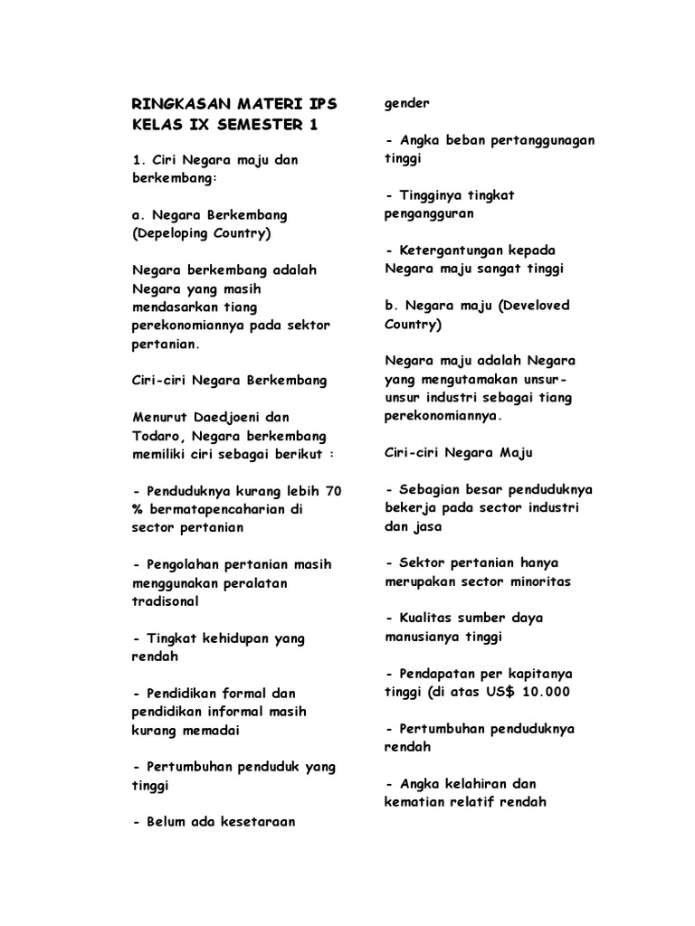 Ringkasan Materi Ips Kelas Ix Semester 1 Pdf