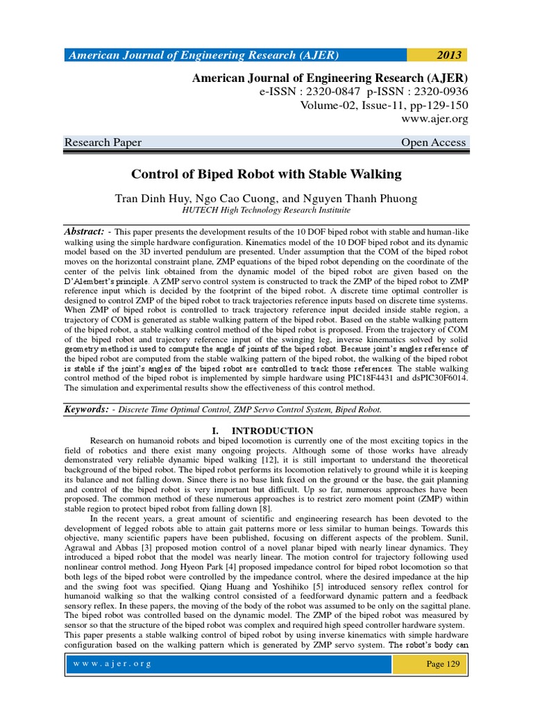 Control of Biped Robot With Stable Walking | PDF | Control Theory | Walking