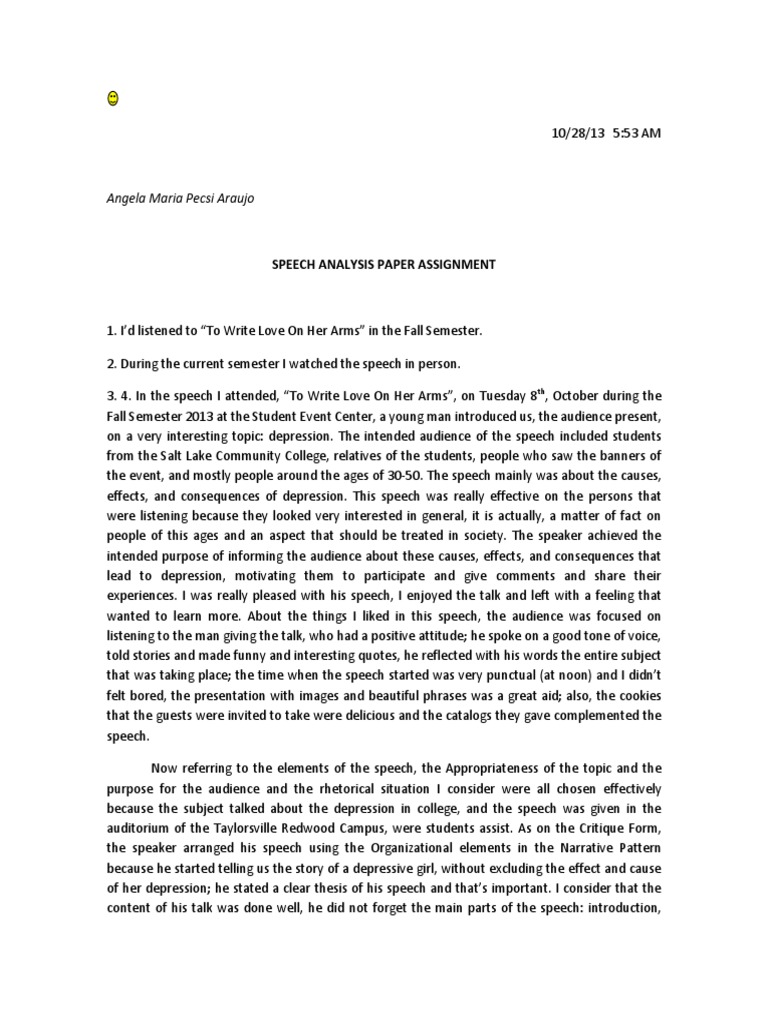 speech analysis paper assignment Public Speaking Semiotics Free