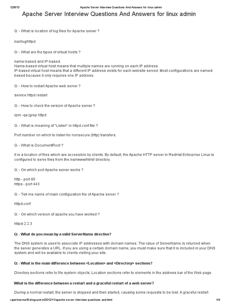Apache Server Interview Q&A for Linux Admin | PDF | Web Server ...