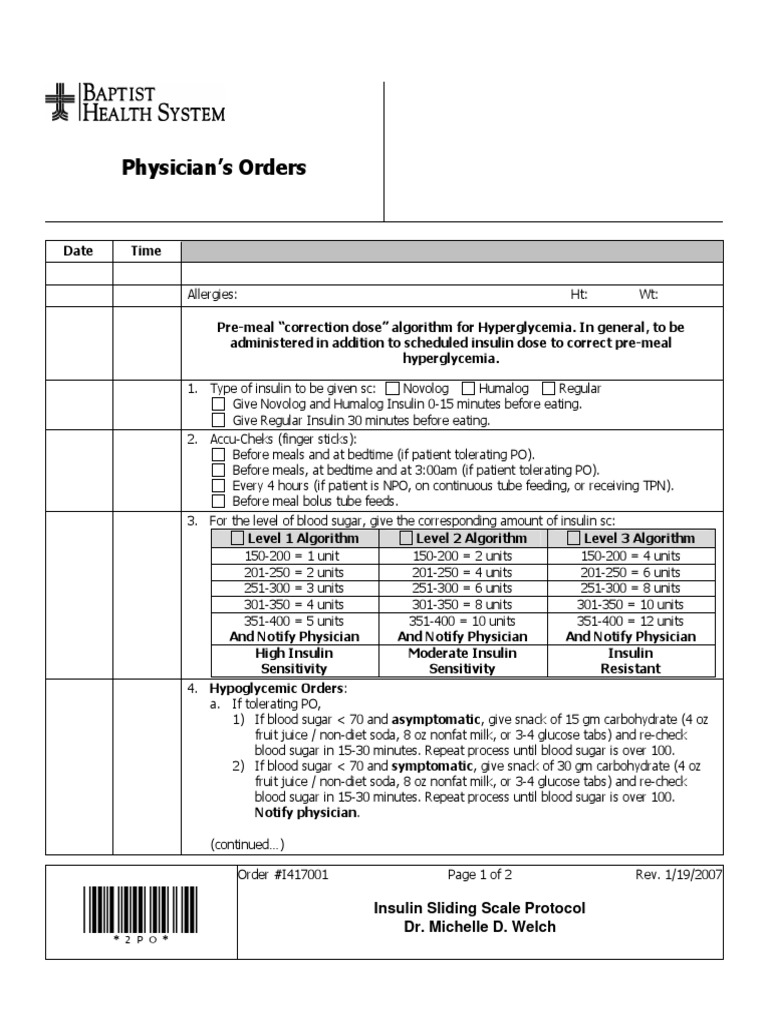 Insulin Sliding Scale Protocol PDF