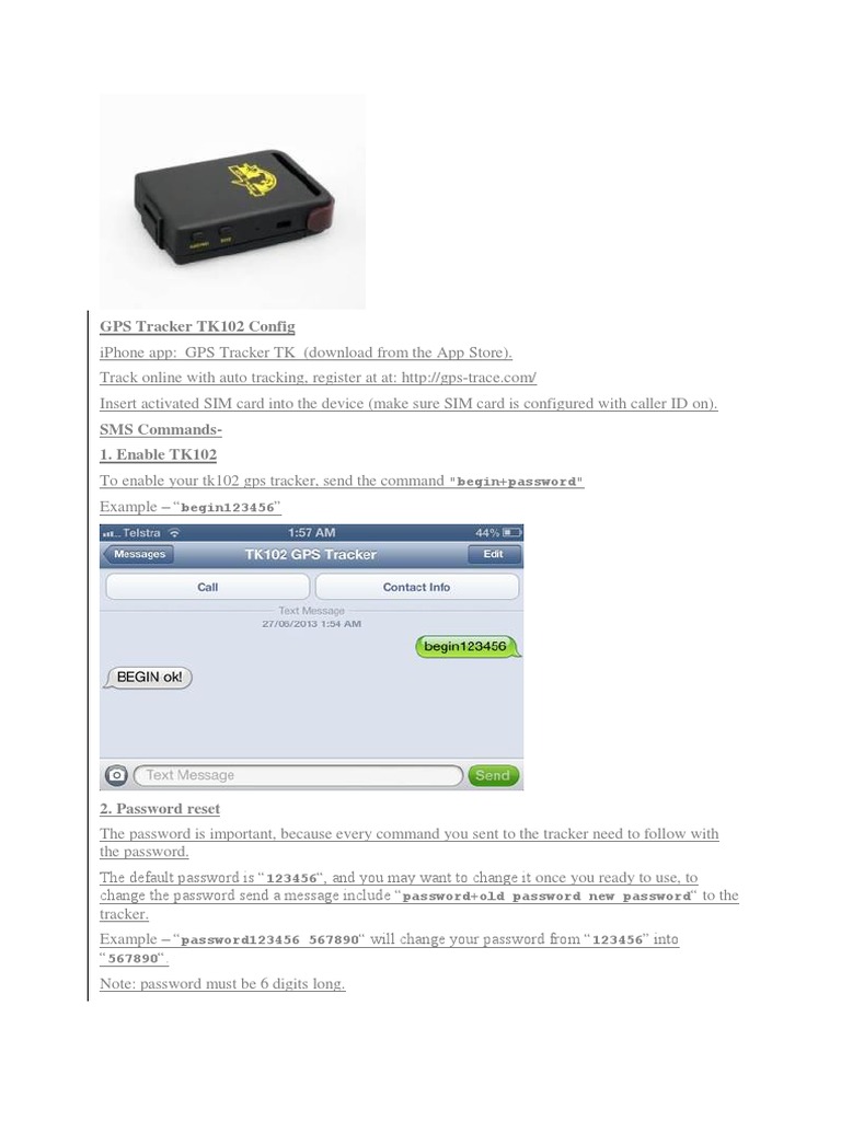 TK102 GPS Tracker Setup Guide | PDF | General Packet Radio Service ...