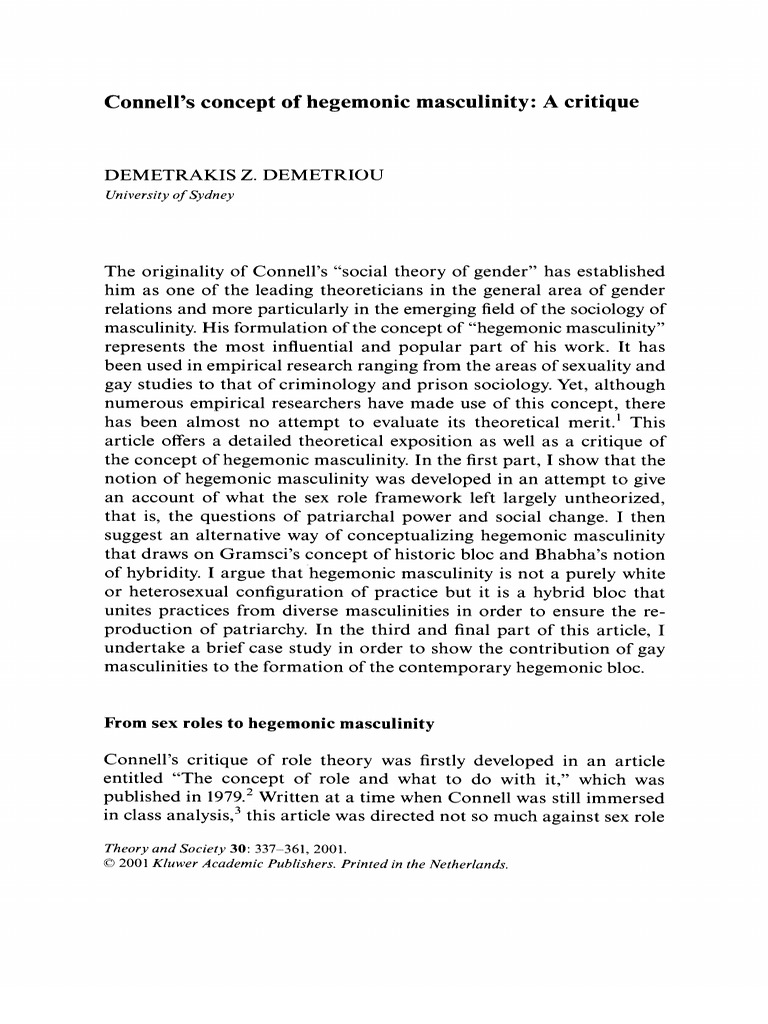 Critique of Hegemonic Masculinity Theory | PDF | Masculinity | Gender Role