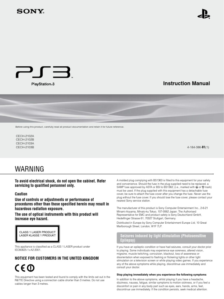 Playstation 3 User Manual PDF