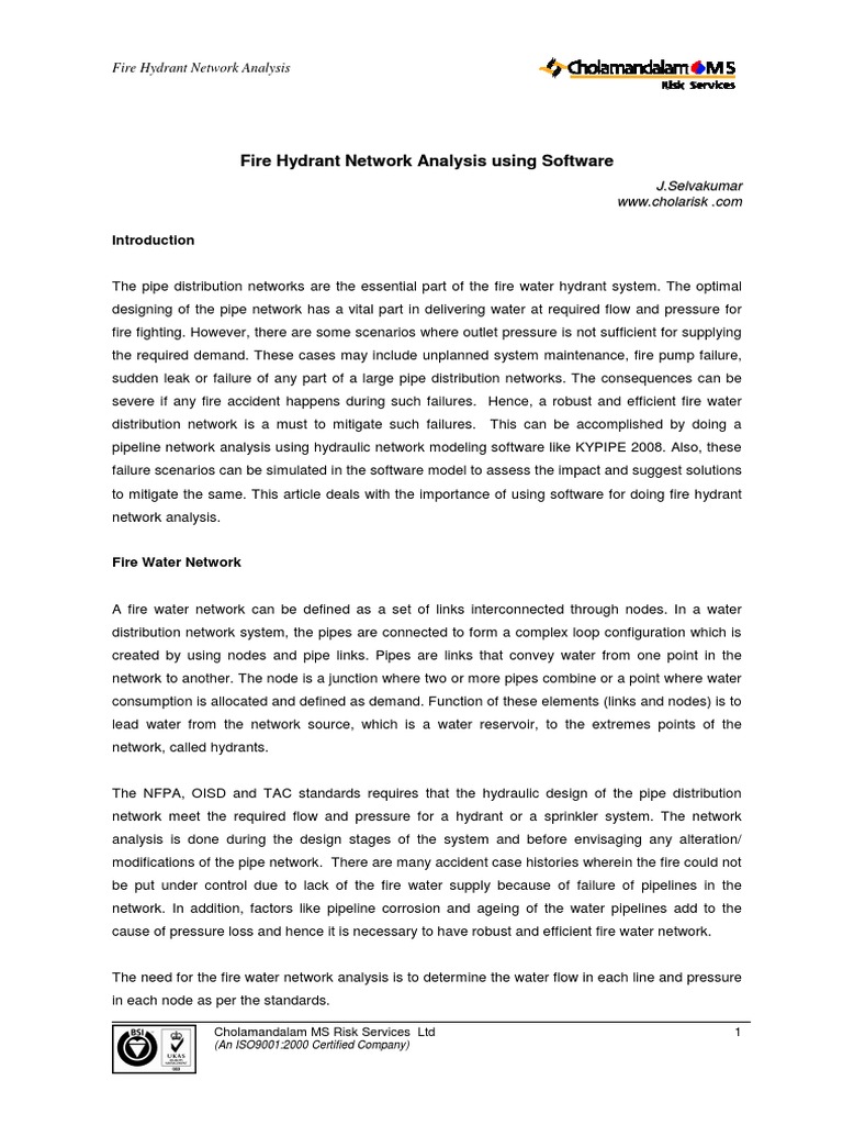 Fire Hydrant Network Analysis | PDF | Fluid Dynamics | Pipe (Fluid ...