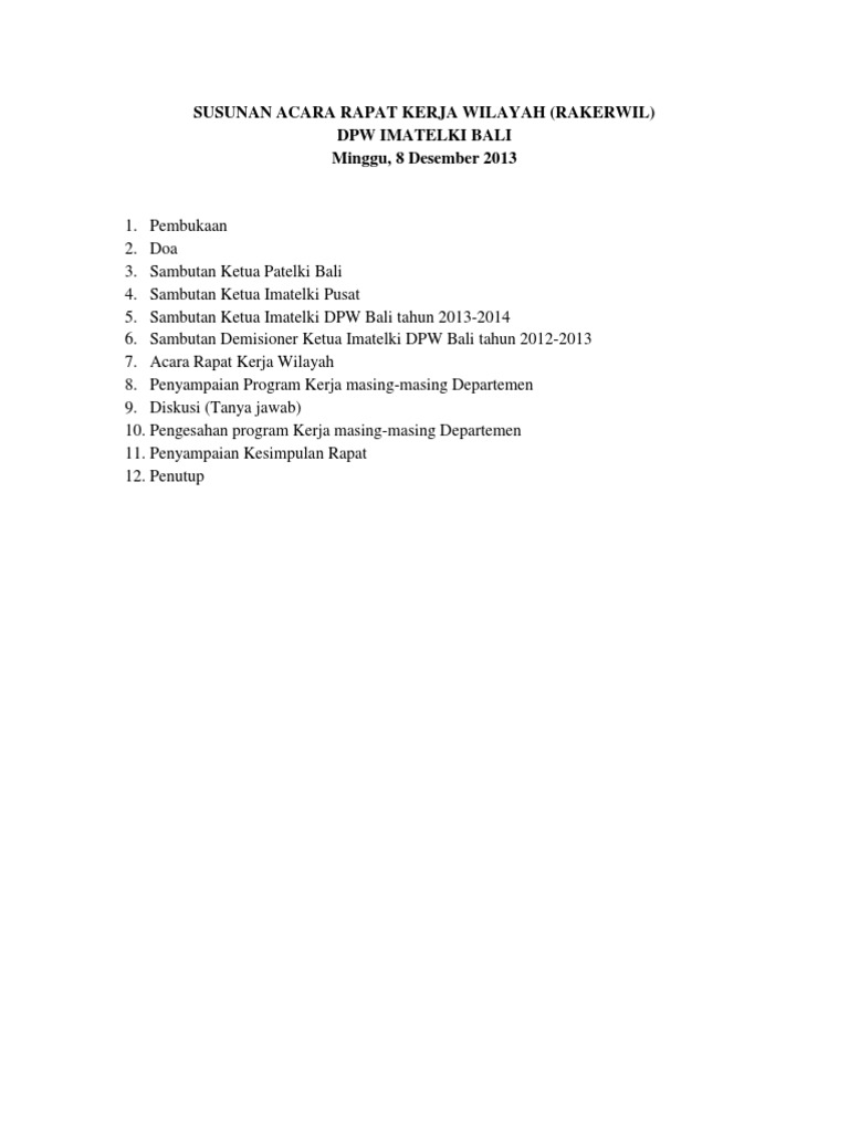 Susunan Acara Rapat Kerja Wilayah Pdf