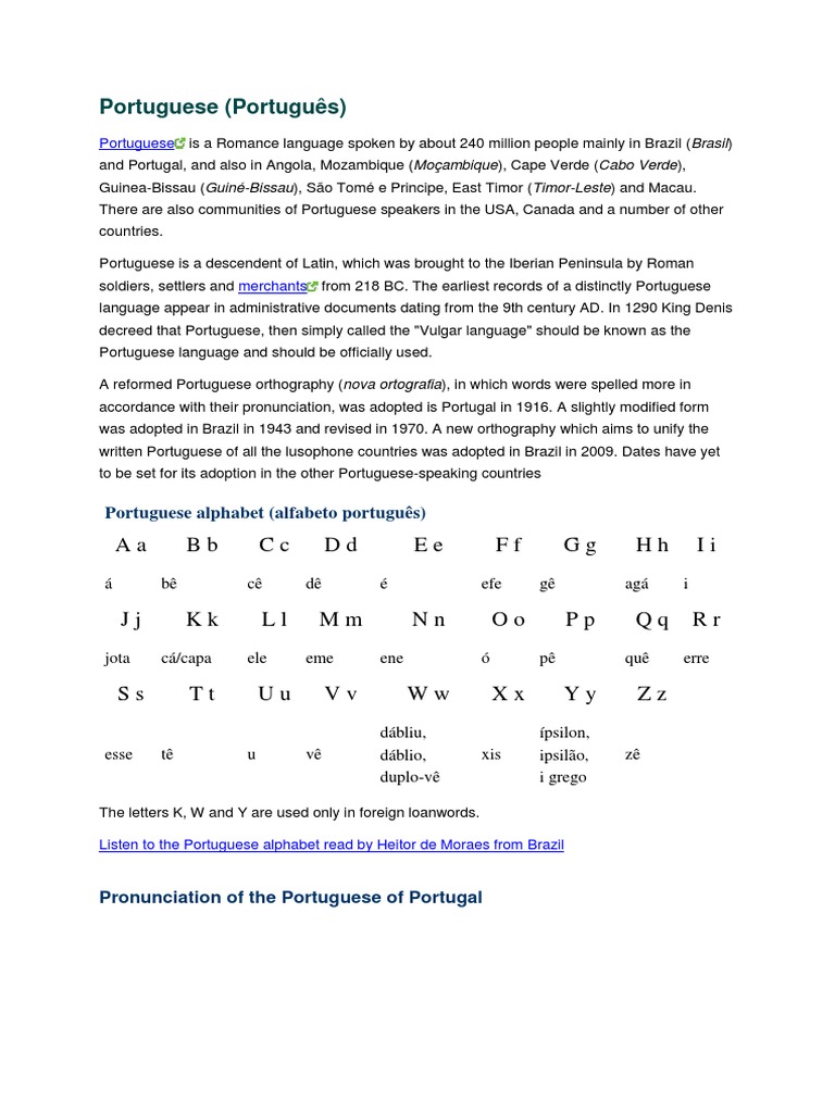 The Portuguese Alphabet Letters