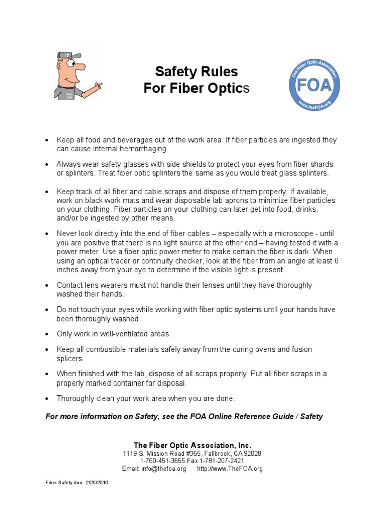Safety Rules For Fiber Optics PDF Optical Fiber Glass Applications