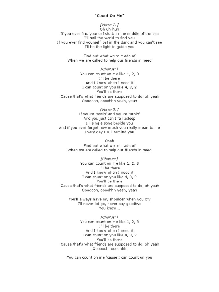 Count On Me Lyrics Pdf Recorded Music Songs