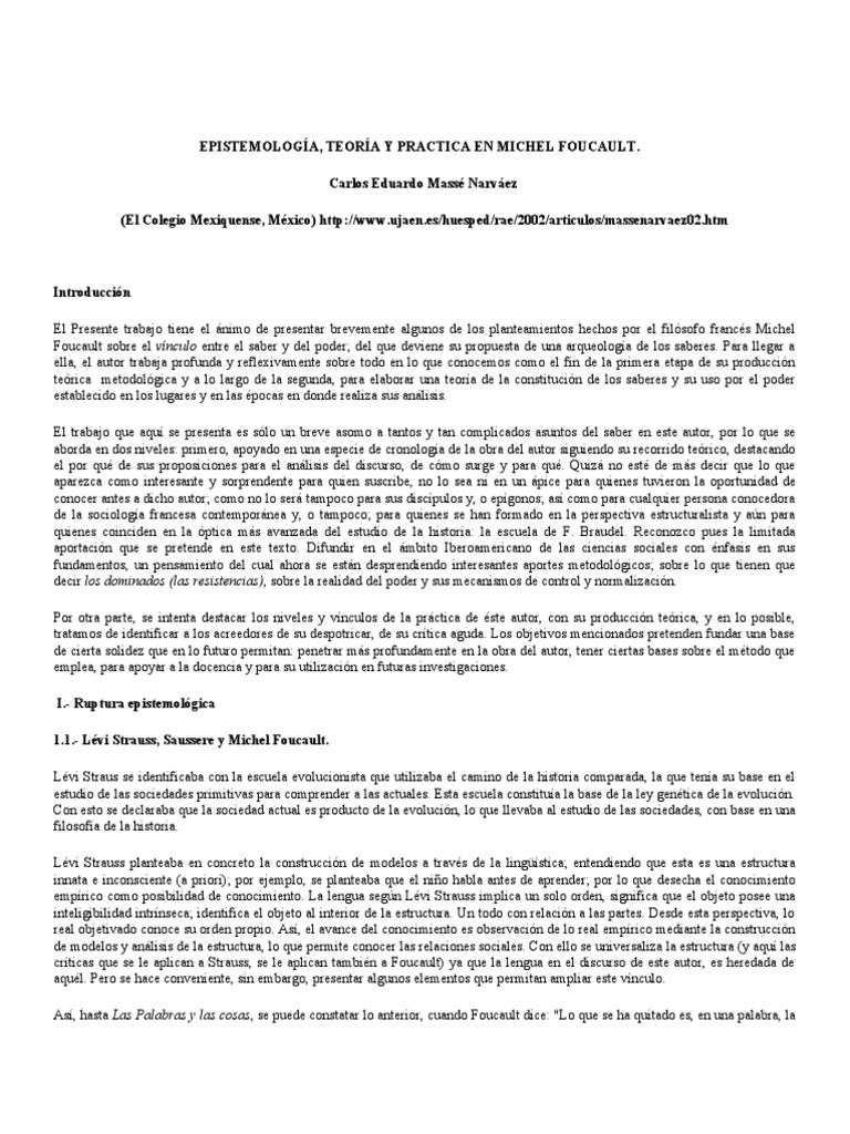 Foucault: Saber, Poder y Epistemología | PDF | Michel Foucault | Verdad