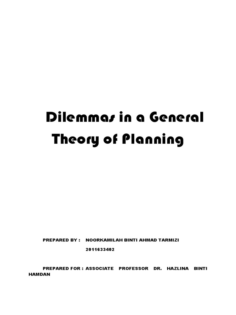 Dilemmas in Theory of Planning PDF Causality Goal