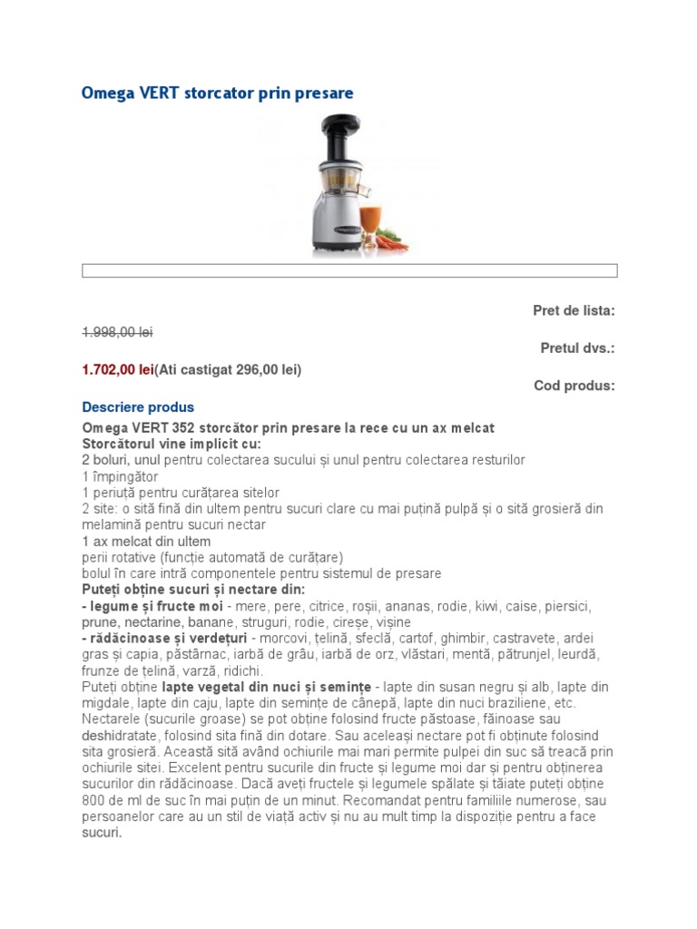 Omega VERT Storcator Prin Presare | PDF