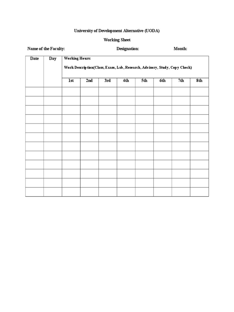 University of Development Alternative (UODA) Working Sheet Name of The ...