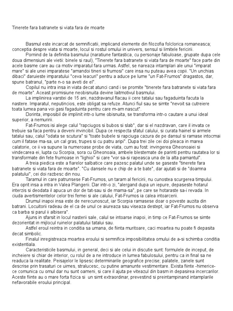 Tinerete Fara Batranete Si Viata Fara De Moarte Rezumat Scurt Tinerete Fara Batranete Si Viata Fara de Moarte - Comentariu | PDF