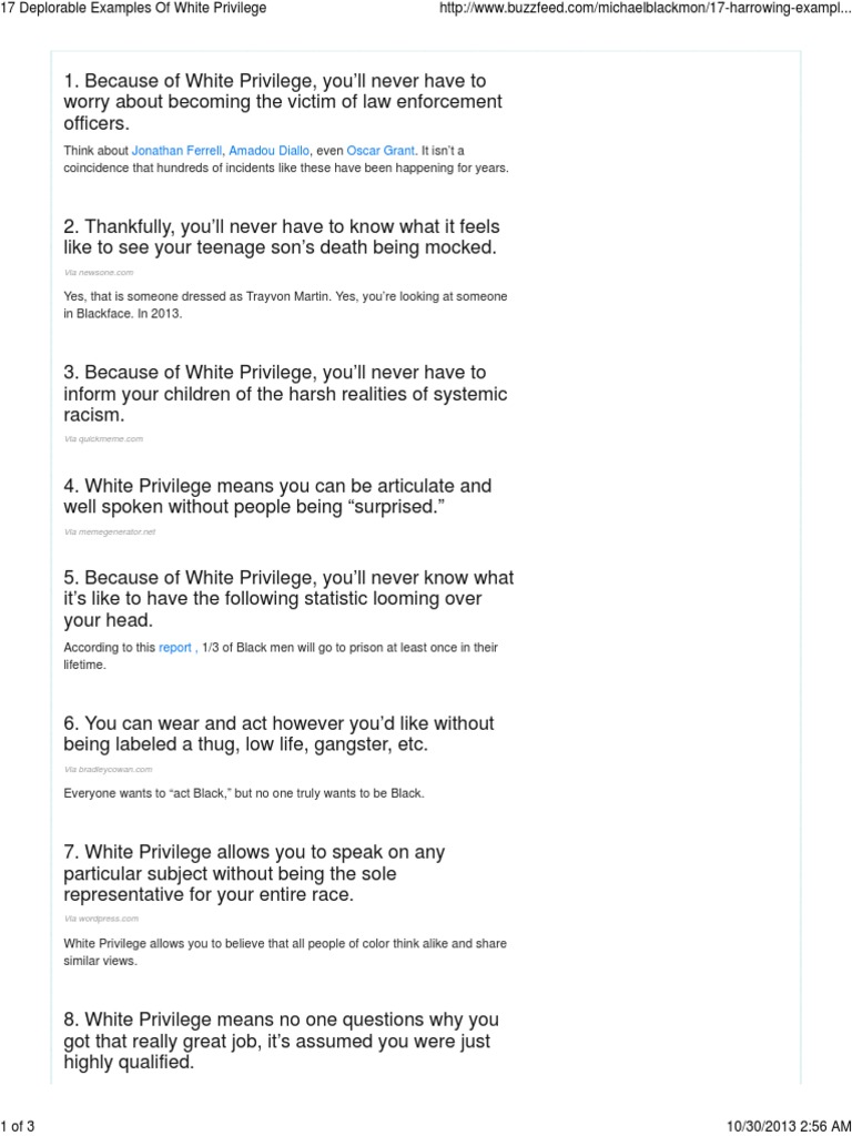 17 Examples of White Privilege Explained | PDF