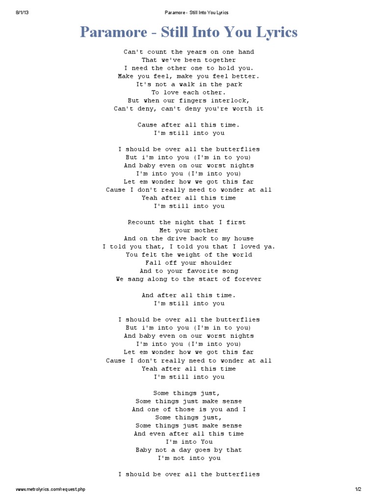 Paramore Still Into You Lyrics Pdf