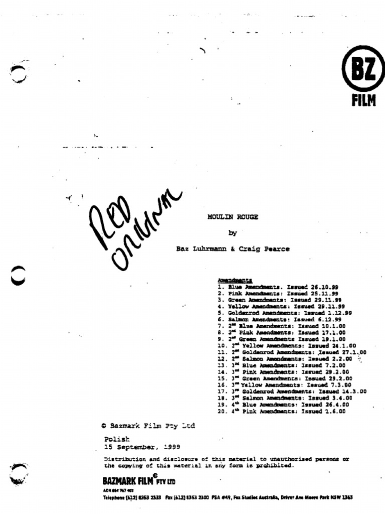 Moulin Rouge Script | PDF