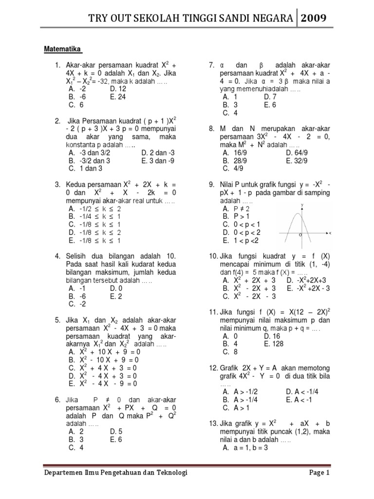 Soal Try Out Stsn 2009
