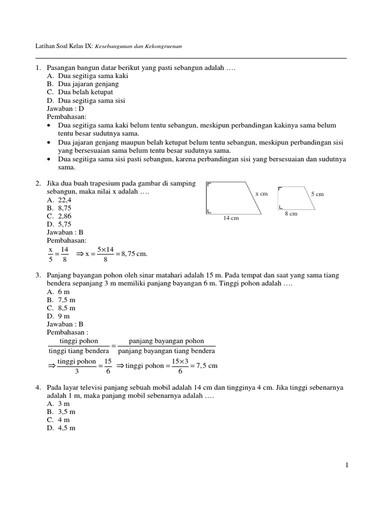 Contoh Soal Uas Matematika Smp Kelas 9 Semester 1