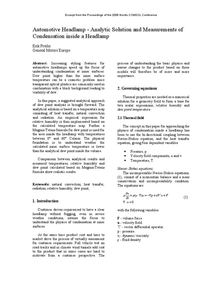 Magnus-Tetens Dew Point Analysis in Headlamps | PDF | Relative Humidity ...