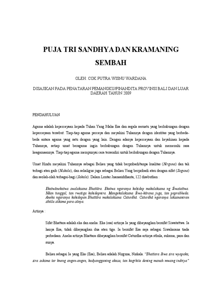 Puja Tri Sandhya Dan Kramaning Sembah