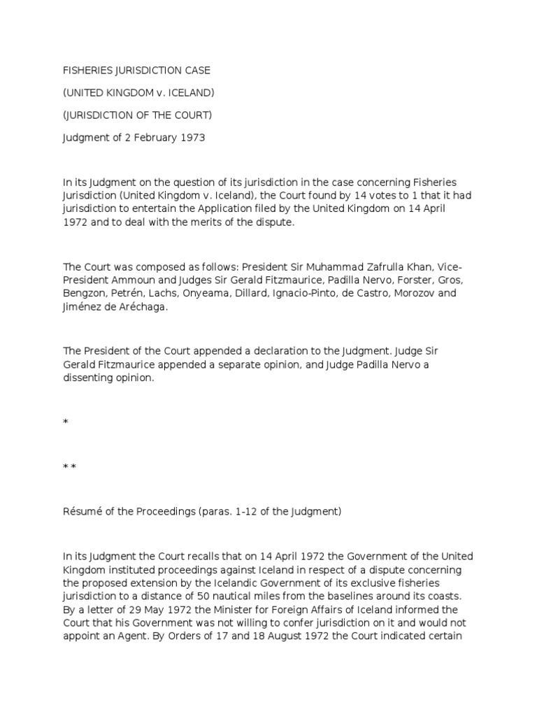 Fisheries Jurisdiction Case Treaty Jurisdiction