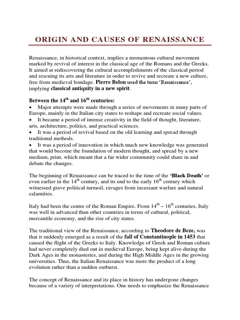 Causes Of Renaissance Pdf