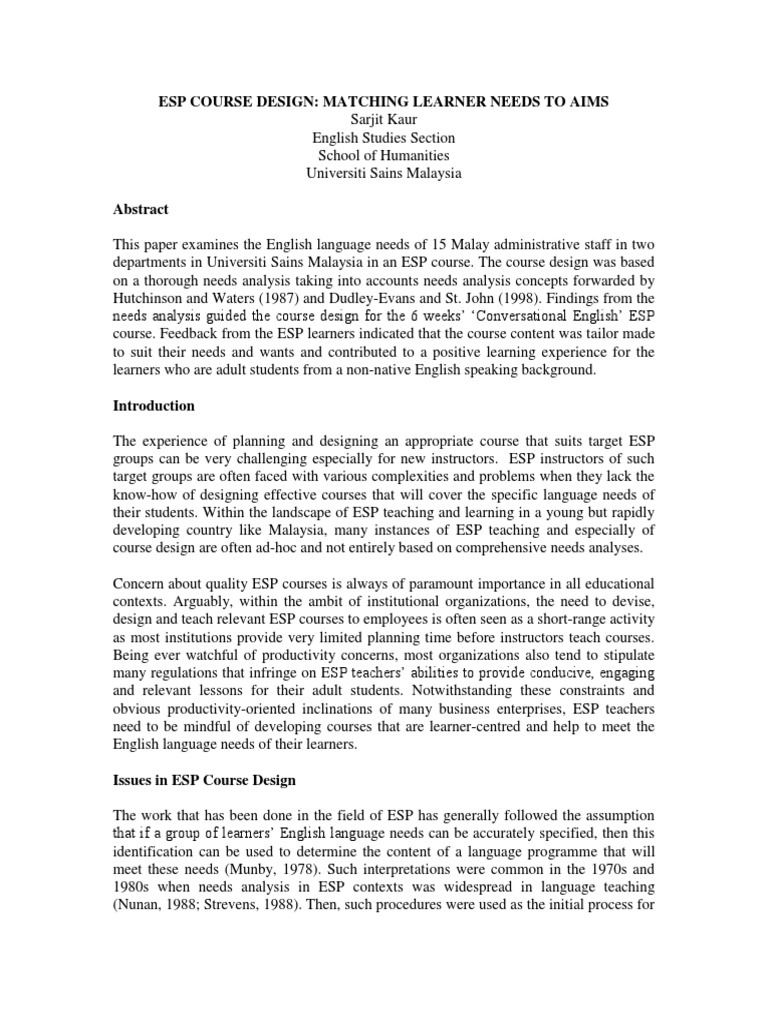 Designing Esp Courses | PDF