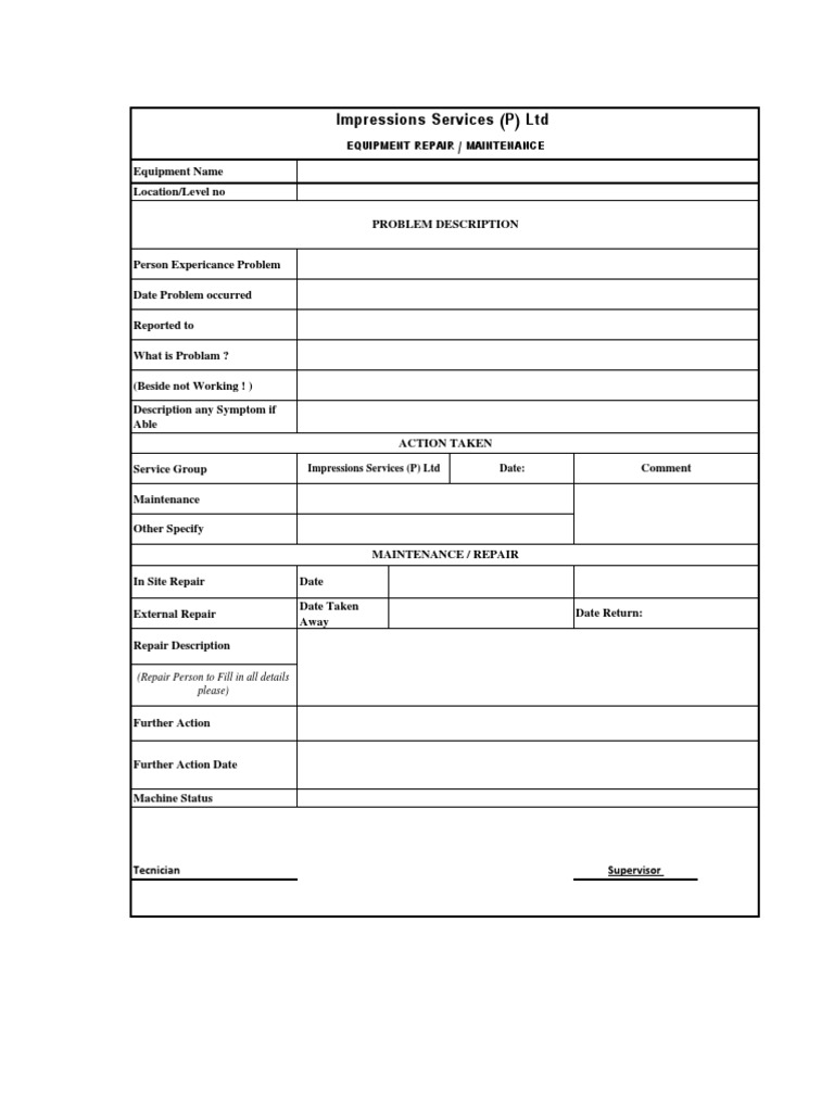 Equipment Maintenance Report Template | PDF