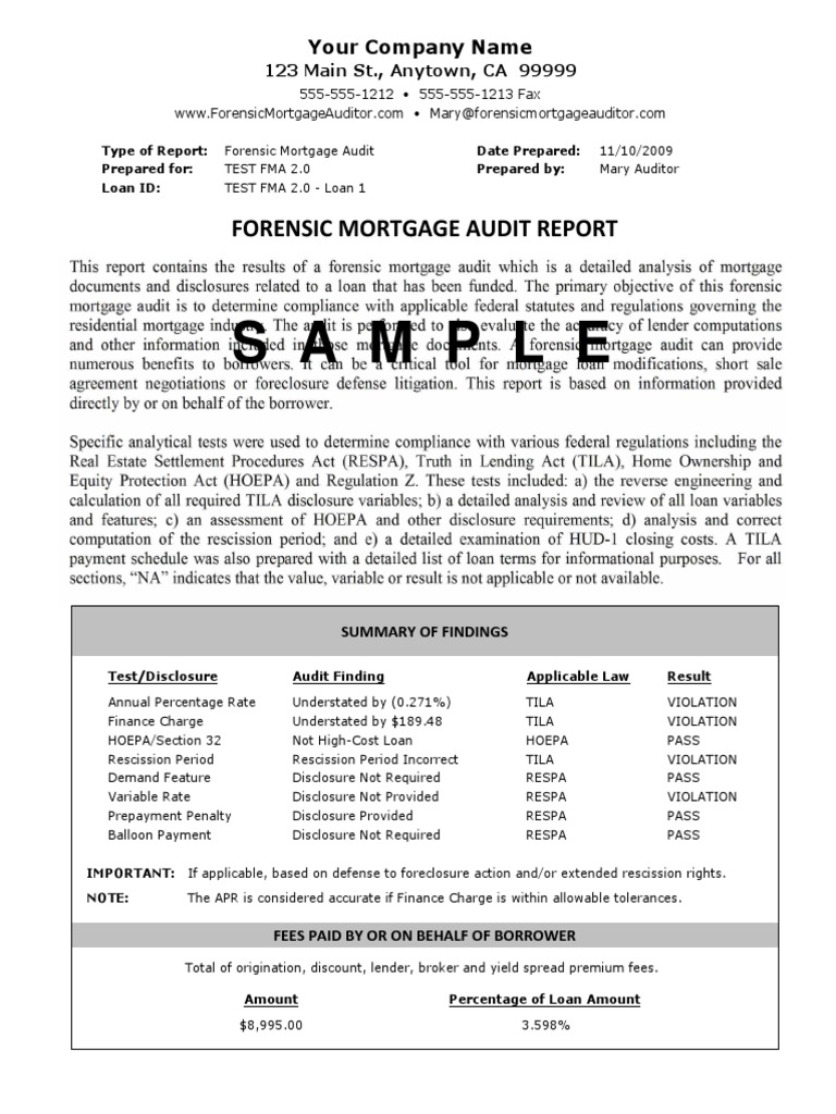 Forensic Mortgage Audit Report Summary | PDF | Truth In Lending Act ...