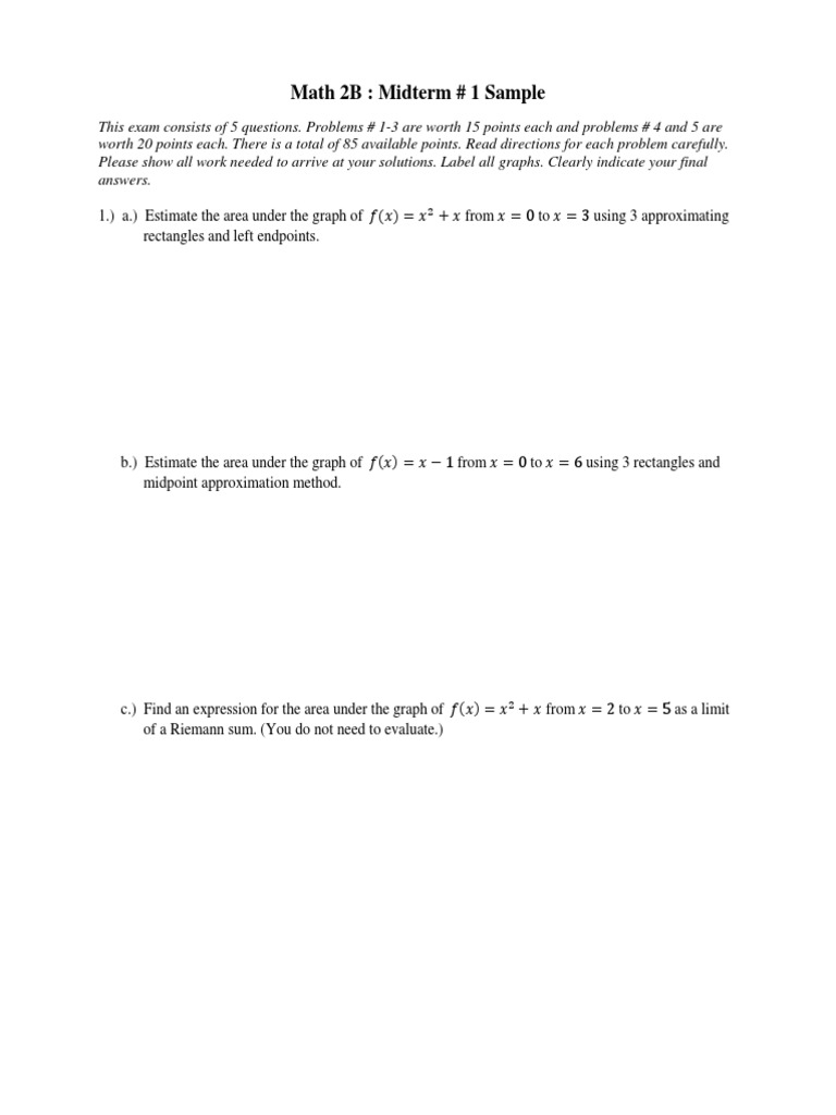 Math 2B: Midterm # 1 Sample | PDF