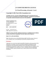 European Computer Driving Licence Module AM3, Word Processing, Advanced - Level 2001 The ECDL Foundation LTD